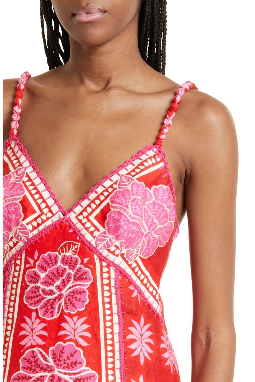 Farm Rio Summer SunriseEmbroidered Linen Maxi Dress NWT- Size L